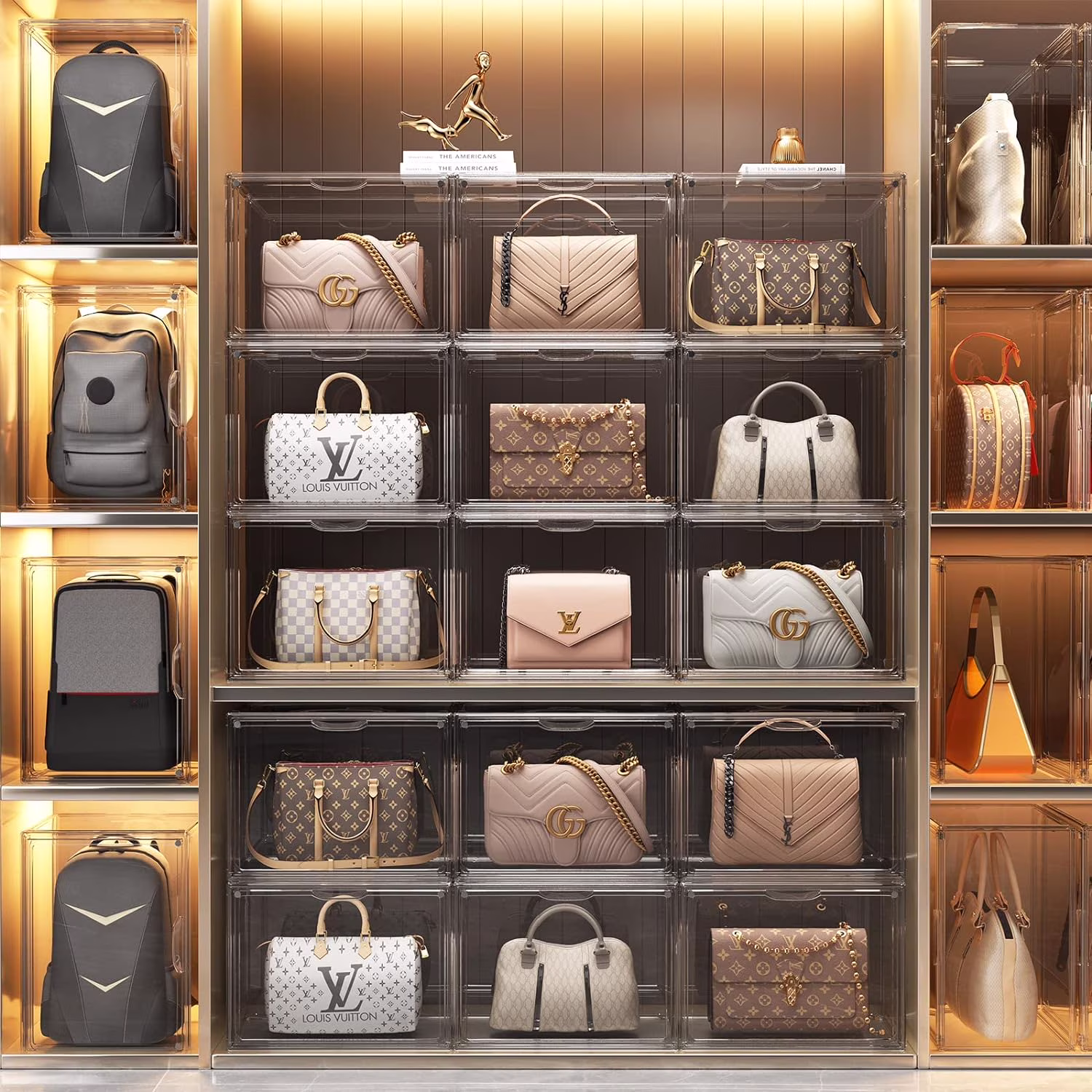 Acrylic Purse Organizer, Stackable Storage Bin with Magnetic Lid for Handbags, Collectibles &