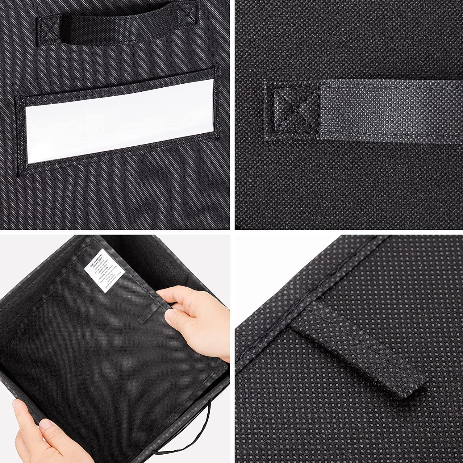 13x13 Inch Cube Storage Bins(Set of 8)-Basket Bins with 8 Labels Window Cards & a Pen - Collapsible Storage Organizer Boxes Cube For Nursery Home & Office-Black