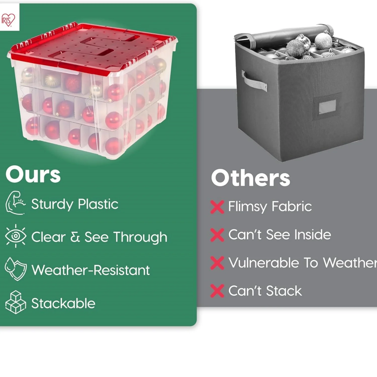 christmas decoration Ornament Storage Box with Attached Lid, Stores   Ornaments per Bin, 2-Pack, Stackable Durable Christmas Storage Organization Container Bin for Holiday Decorations and Accessories