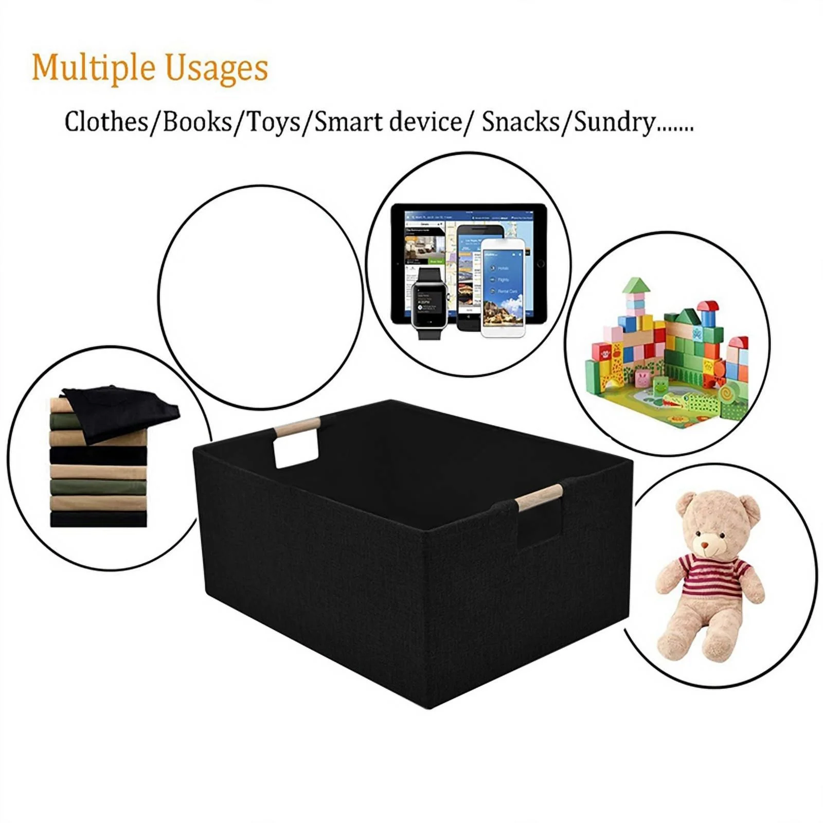 Rectangular Storage Bin Baskets for Decorative Basket with Wood Carry Handles A