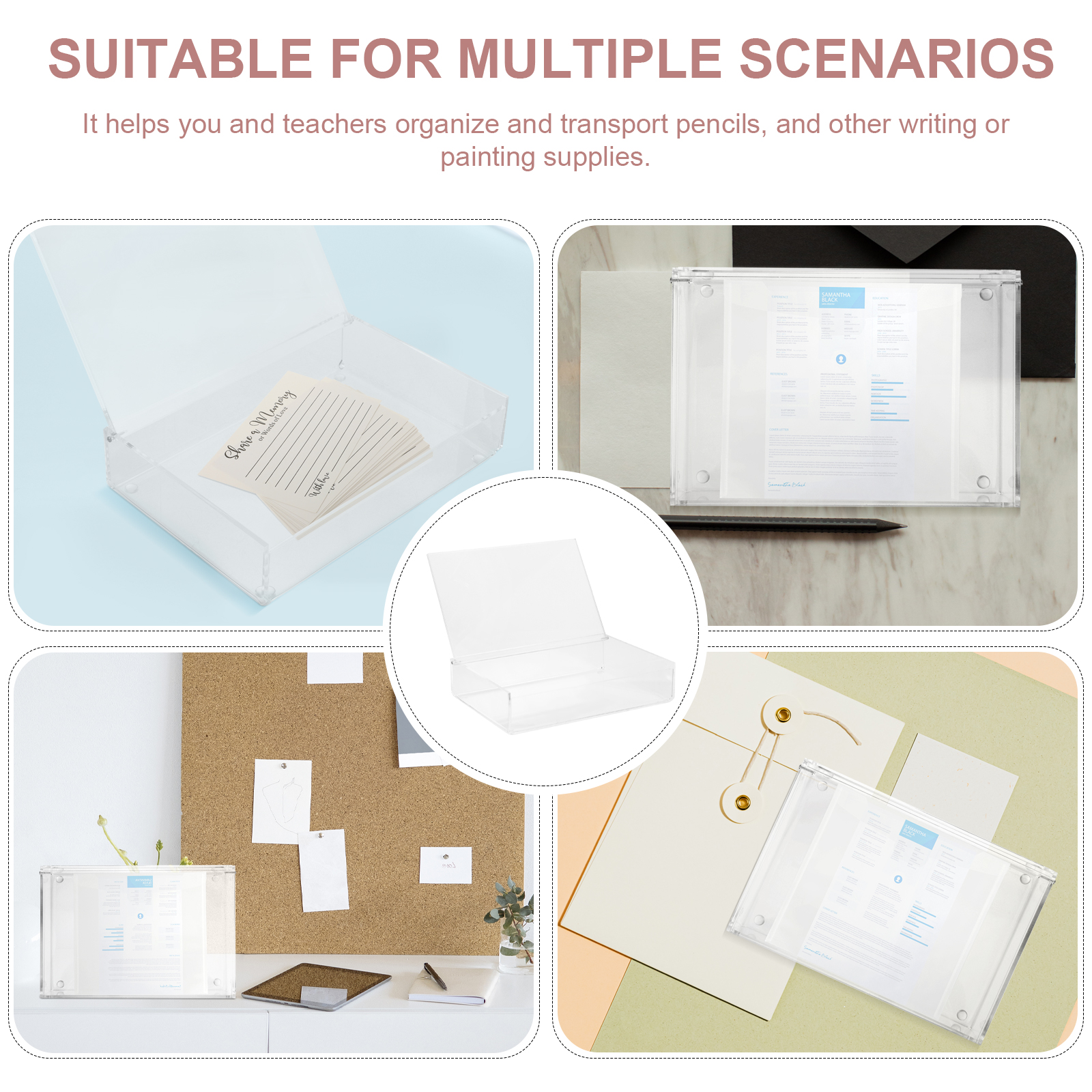 Transparent Storage Box Clear Stationery Case Lid Design Office