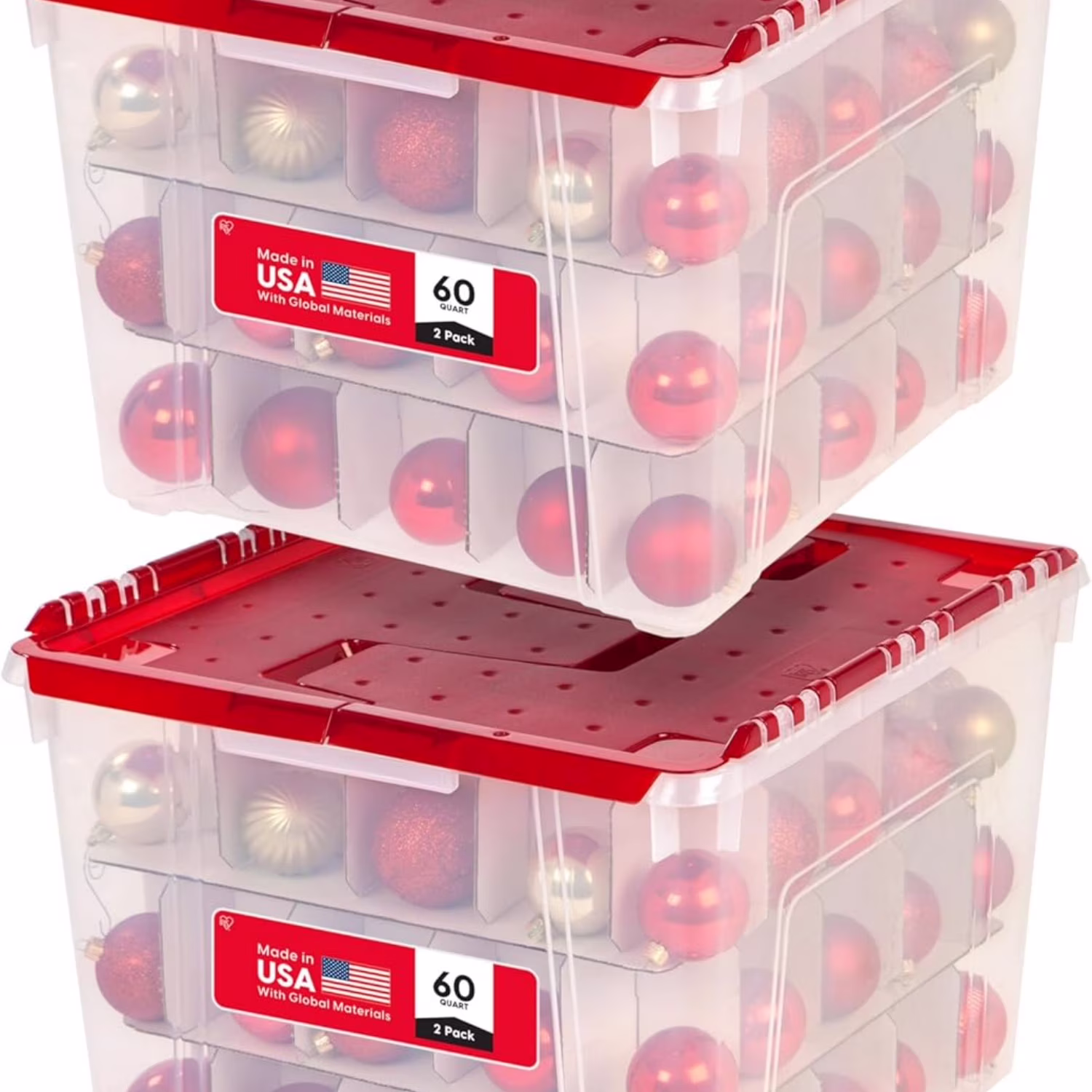 christmas decoration Ornament Storage Box with Attached Lid, Stores   Ornaments per Bin, 2-Pack, Stackable Durable Christmas Storage Organization Container Bin for Holiday Decorations and Accessories