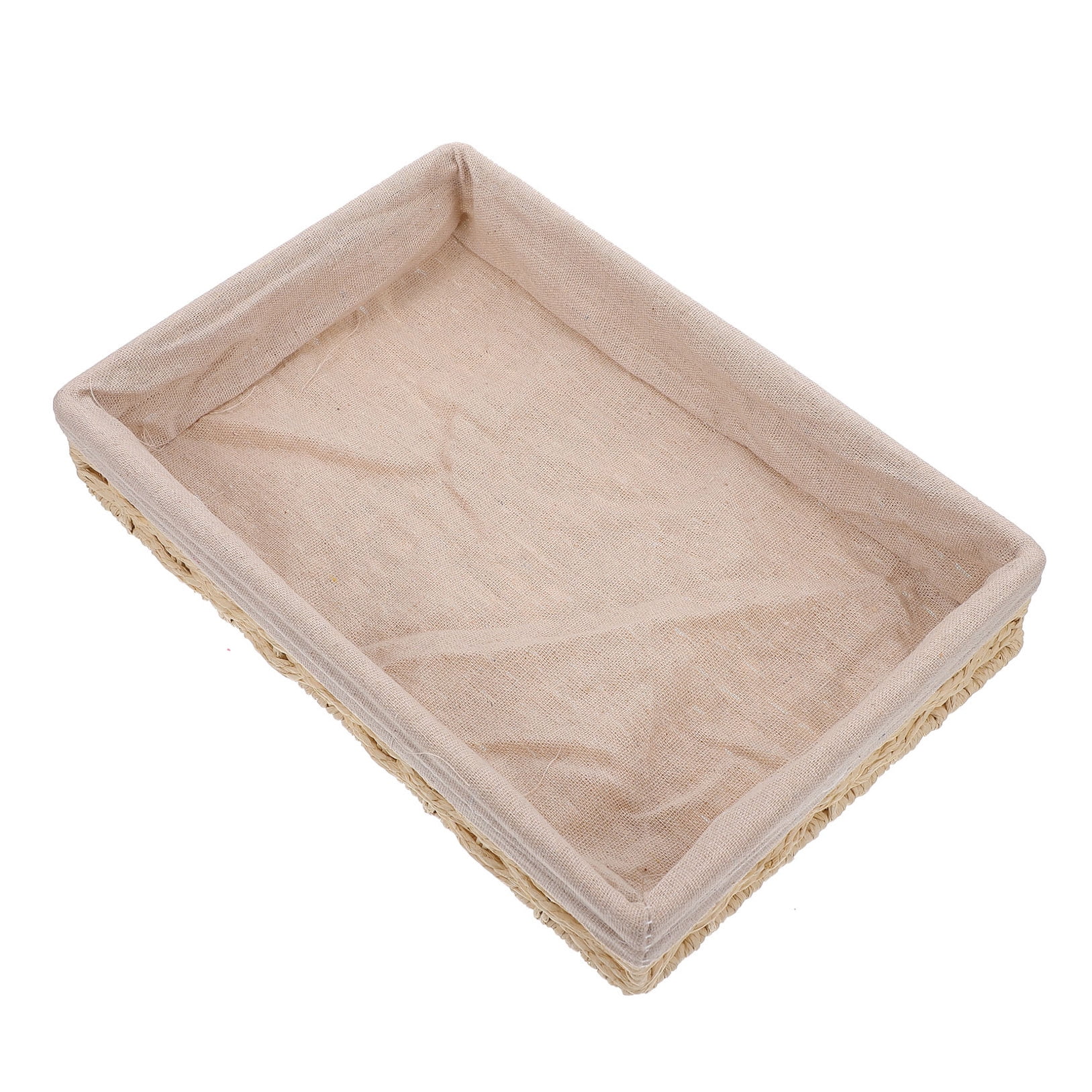 Tabletop Basket Woven Storage Collapsible Rattan Boxes Bin Office Beige