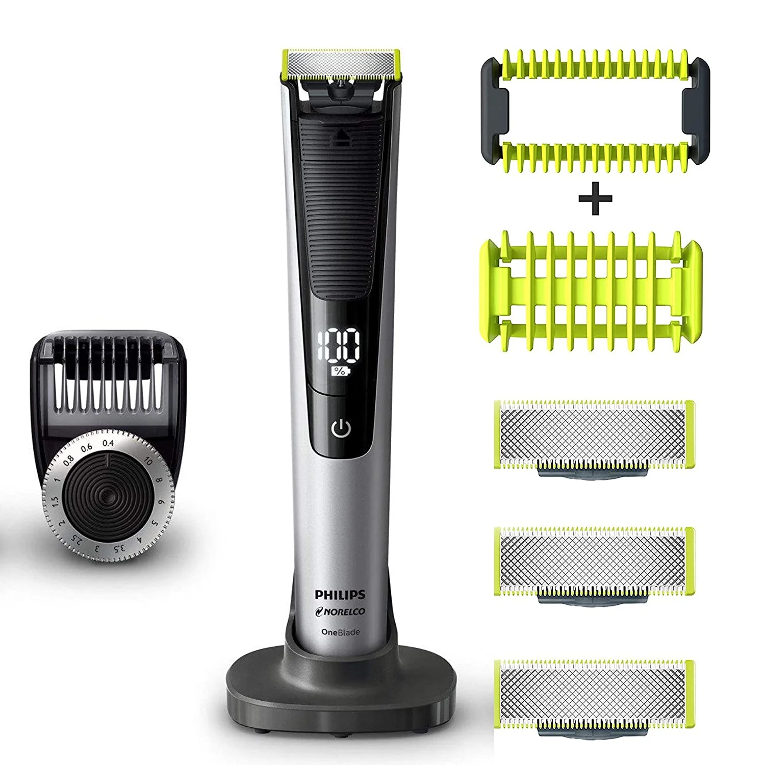 Philip OneBlade, Hybrid Electric Trimmer w Shaver w Charging Stand & Precision Comb, QP6520 + OneBlade Body Kit, 3 pieces, QP610 + 2 QP220 OneBlade Replacement Blades
