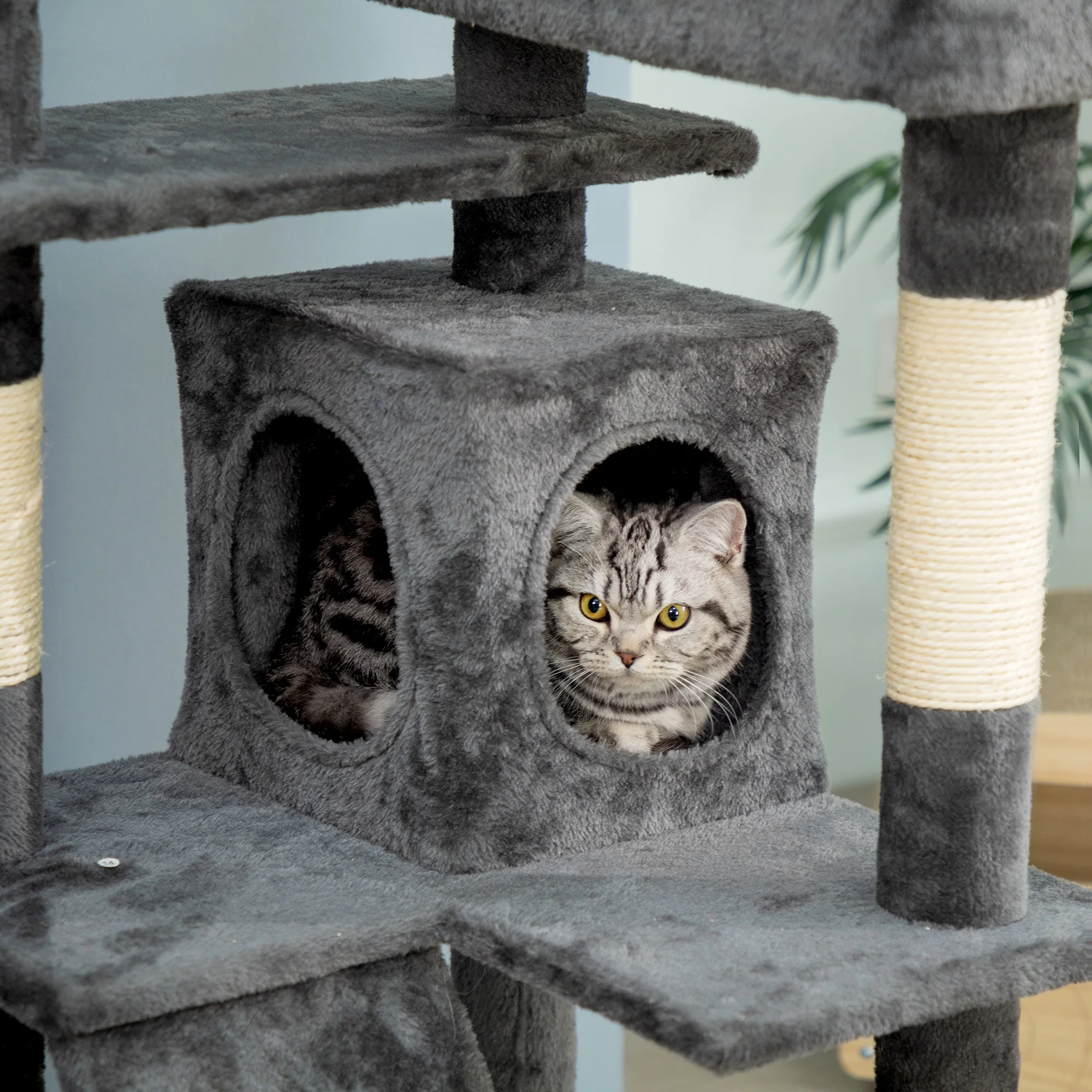 Coziwow 60-in Cat Tree W/ Scratching Post Tower Condo and Perch, Gray