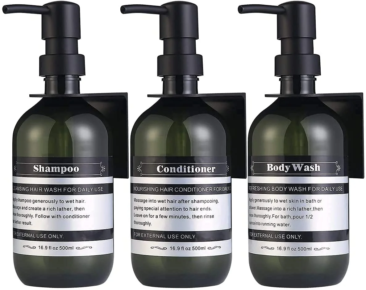 Dispenser Bottle for Bathroom Kitchen Refillable for Shampoo Conditioner Hand Dish Soap Lotion Oil Shower Sanitizer Soap Bottles with Pump, 17oz, 500ml, 3 Pack (Olive, with Wall Mount)