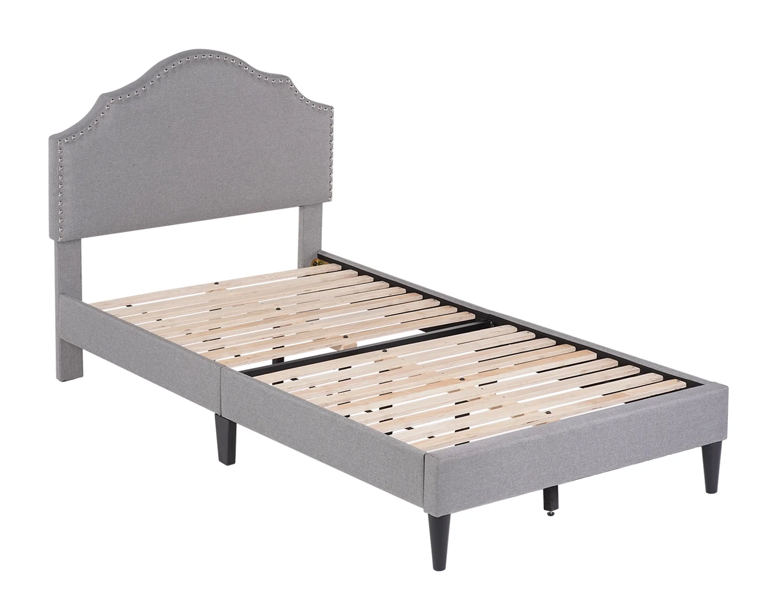 PayLessHere Platform Bed Frame Twin Mattress Foundation with Fabric Upholstered Headboard and Wooden Slats Support, Fully Upholstered No Box Spring Needed Non-Slip and Noise-Free,Twin