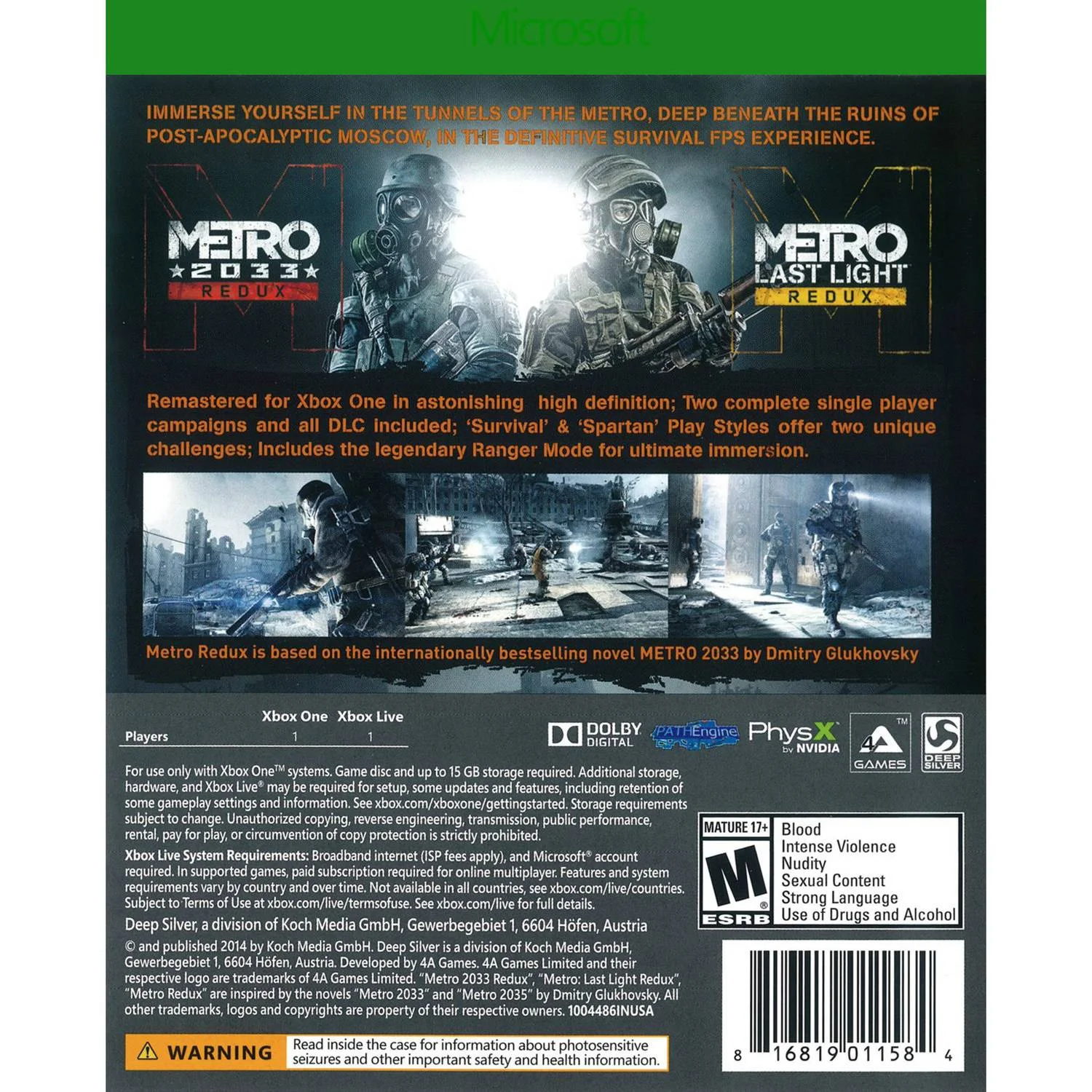 Metro Redux, Square Enix, Xbox One, 816819011584