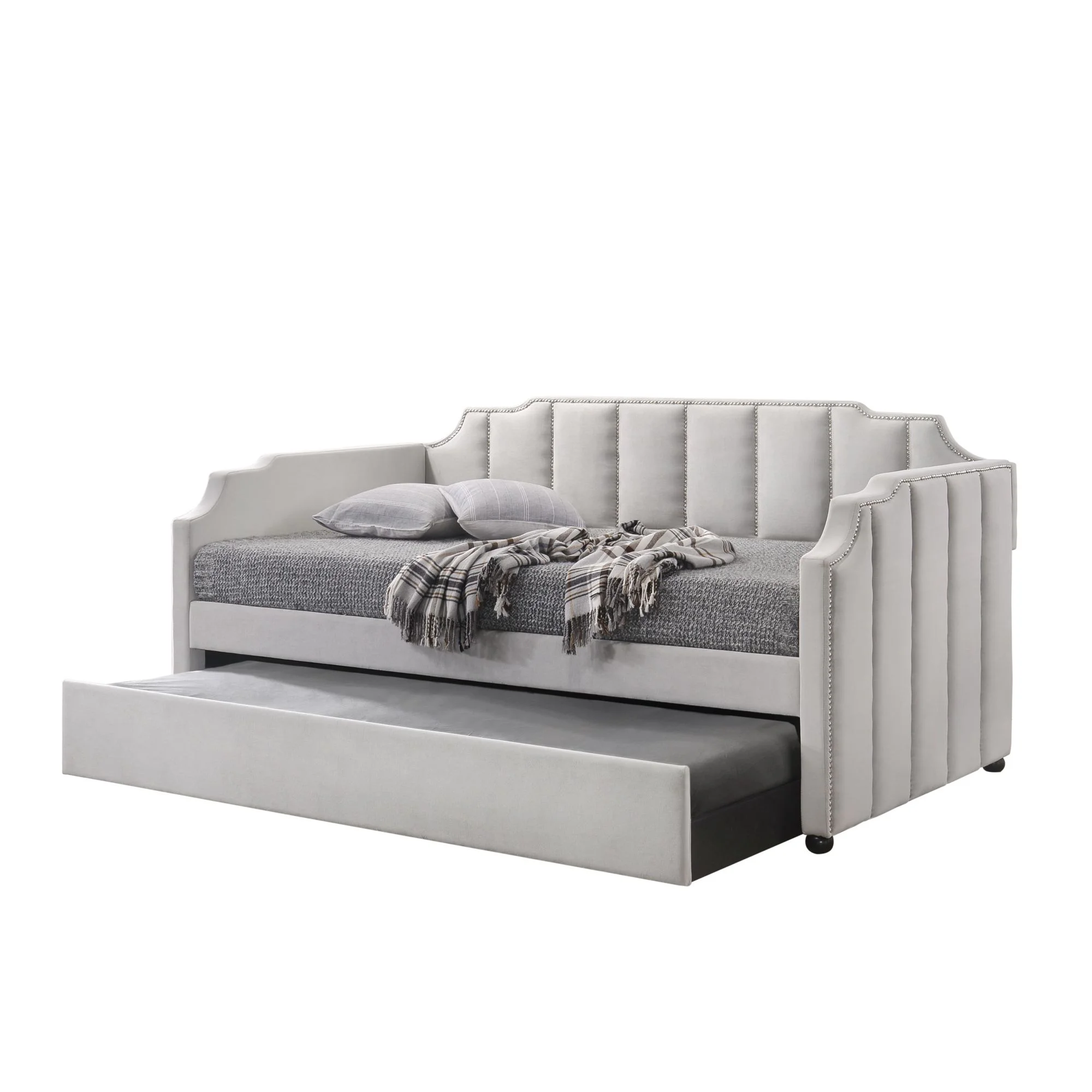 Miekor Furniture Peridot Daybed & Trundle (Twin Size), Dove Gray Velvet (1Set/2Ctn)