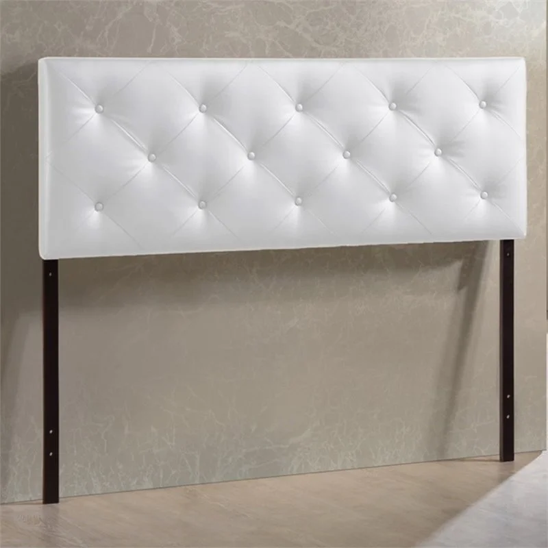 Bowery Hill Modern Faux Leather Tufted King Panel Headboard in White