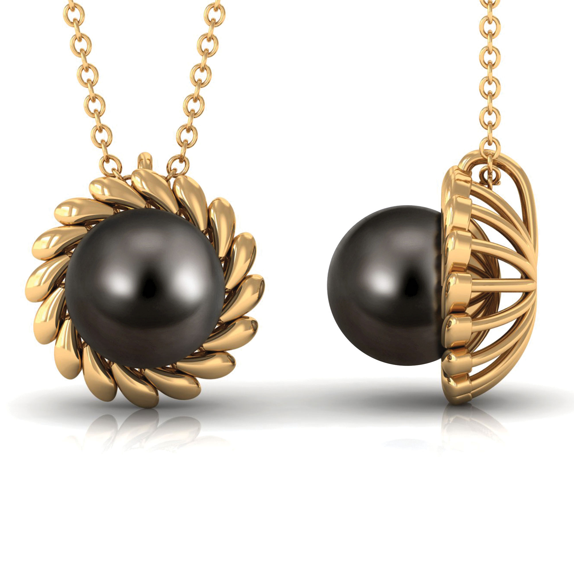 Elegant Tahitian Pearl Solitaire Pendant Necklace - Black Pearl Pendant, 18K Yellow Gold