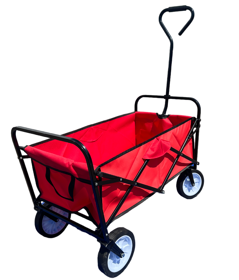 Balançoire Collapsible Wagon Cart, Heavy Duty Foldable Large Utility Garden Cart with Cup Holder Pockets, Folding Utility Wagon for Garden, Grocery, Sports, Shopping, Camping Beach Wagon Cart (Red)