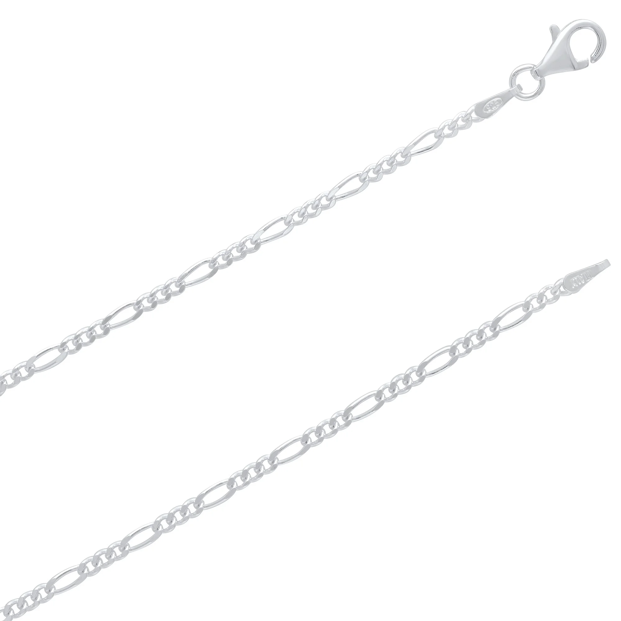 2.3mm Solid .925 Sterling Silver Flat Figaro Chain Necklace, 20 inches + Gift Box