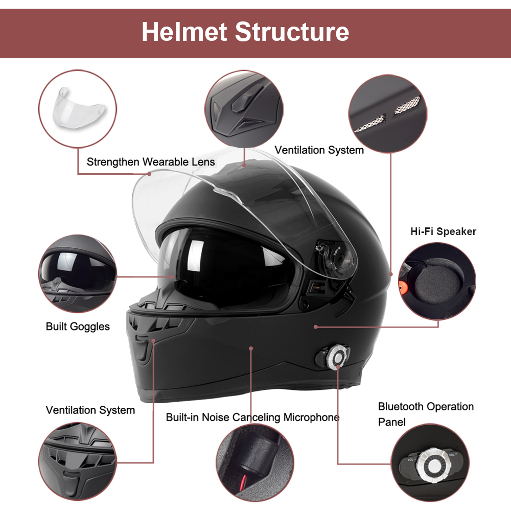 Martian Motorcycle Bluetooth Helmet Full Face Dual Visor Bluetooth Headset: HM_BFULLFACE White Black + Premium Leather Gloves