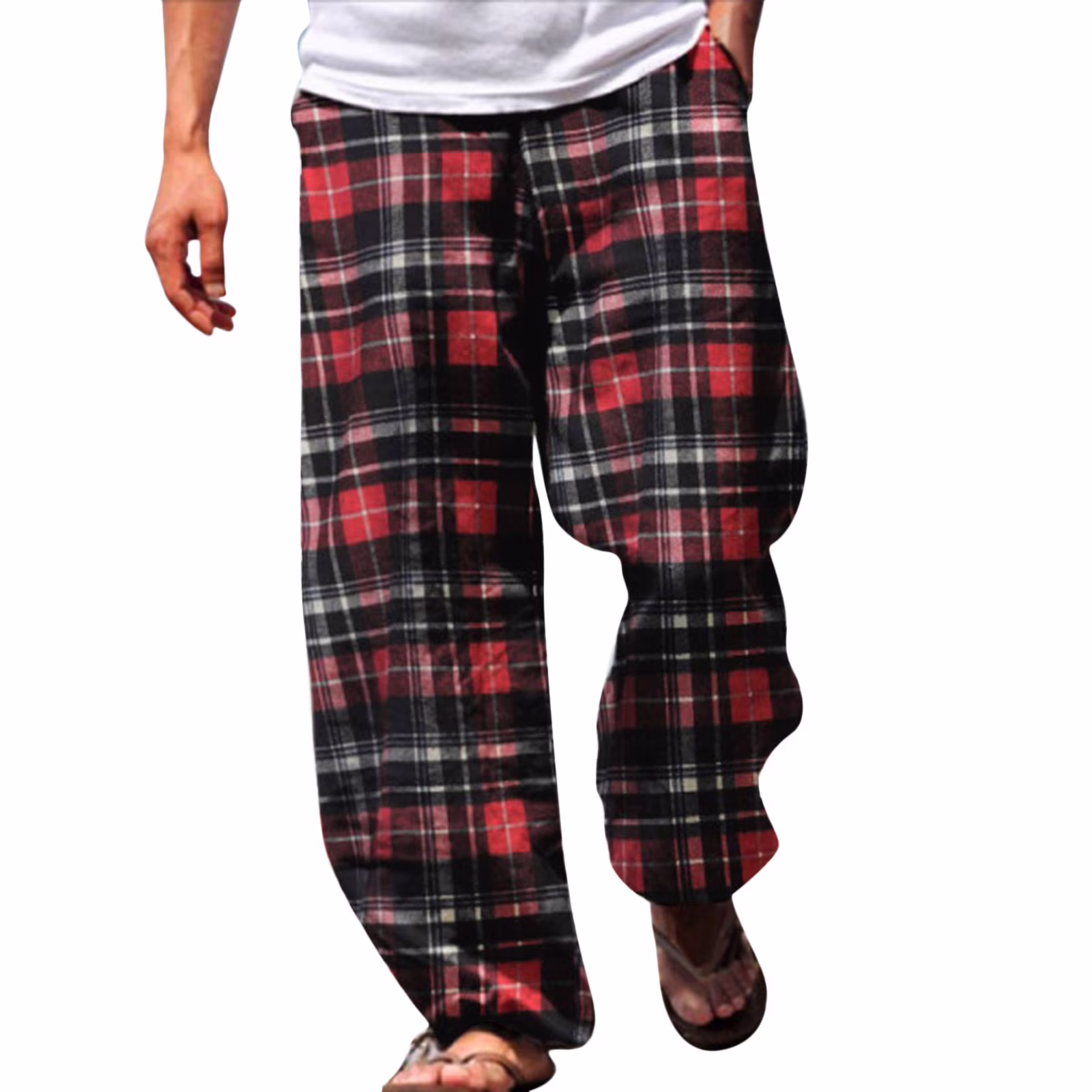 Mens Classic Plaid Print Sunshine Chiffon Double Pocket Stretch Breathable Thermal Insulation Comfortable Loose Casual Trousers Cargo Pants Men Xl