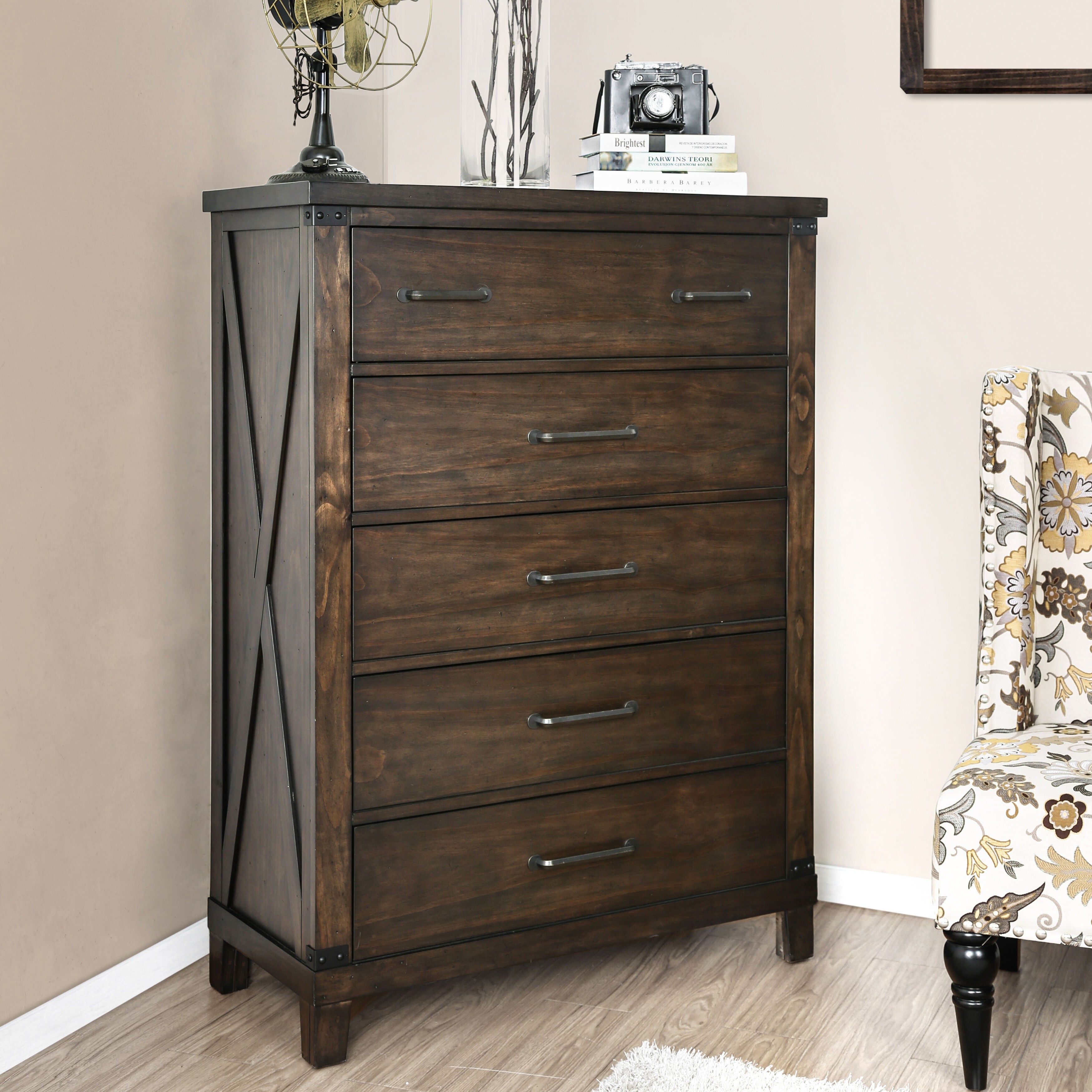 The Gray Barn Epona Rustic Dark Walnut 5-Drawer Vertical Chest by