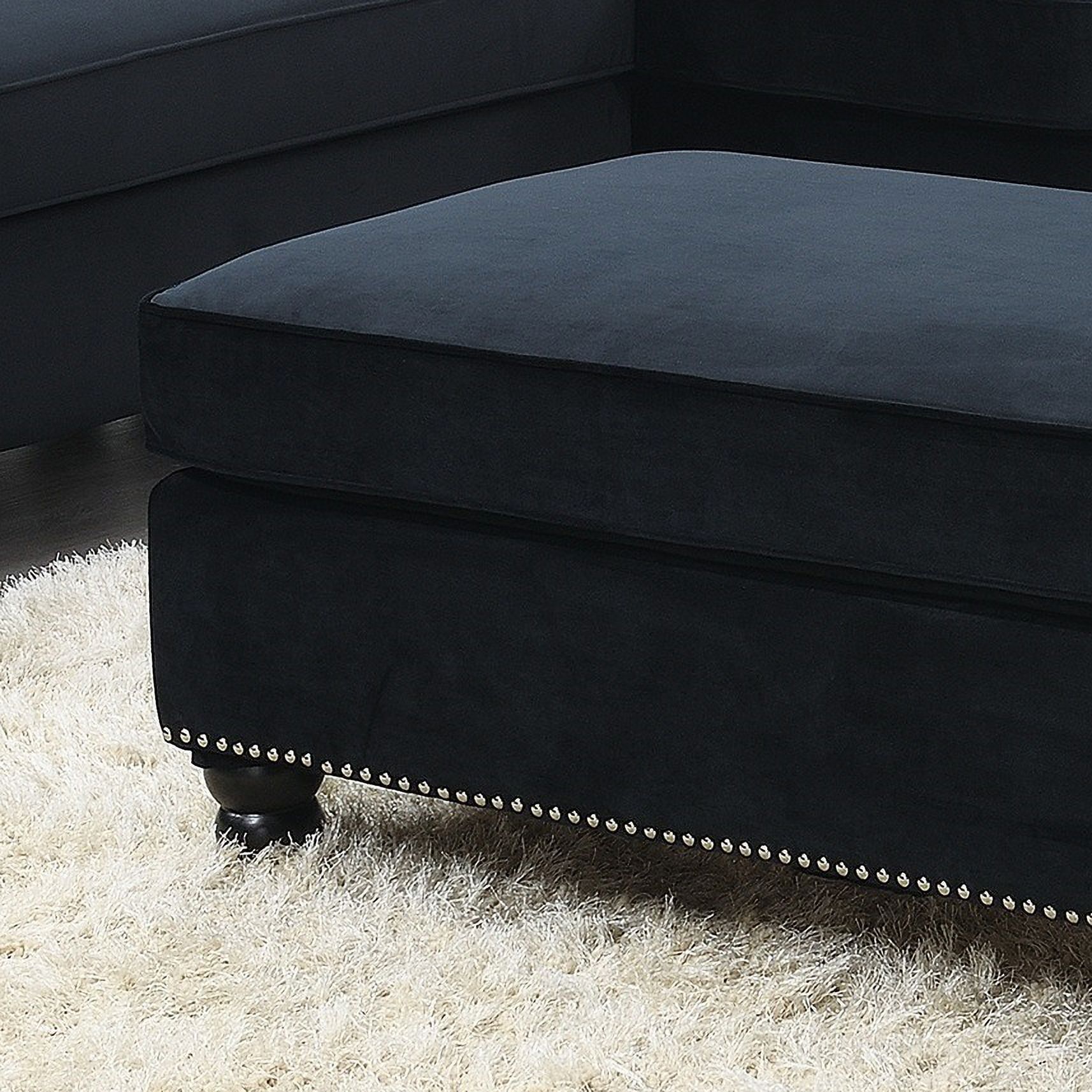 LANTRO JS Living Room XL Cocktail Ottoman Black Velvet Accent Studding Trim Wooden Legs