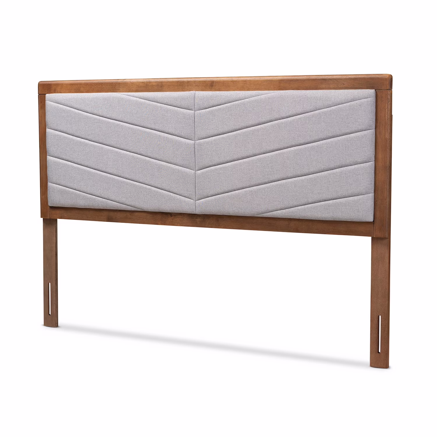 HomeStock Modern Minimalism Light Grey Fabric Upholstered And Walnut Brown Finished Wood Full Size Headboard
