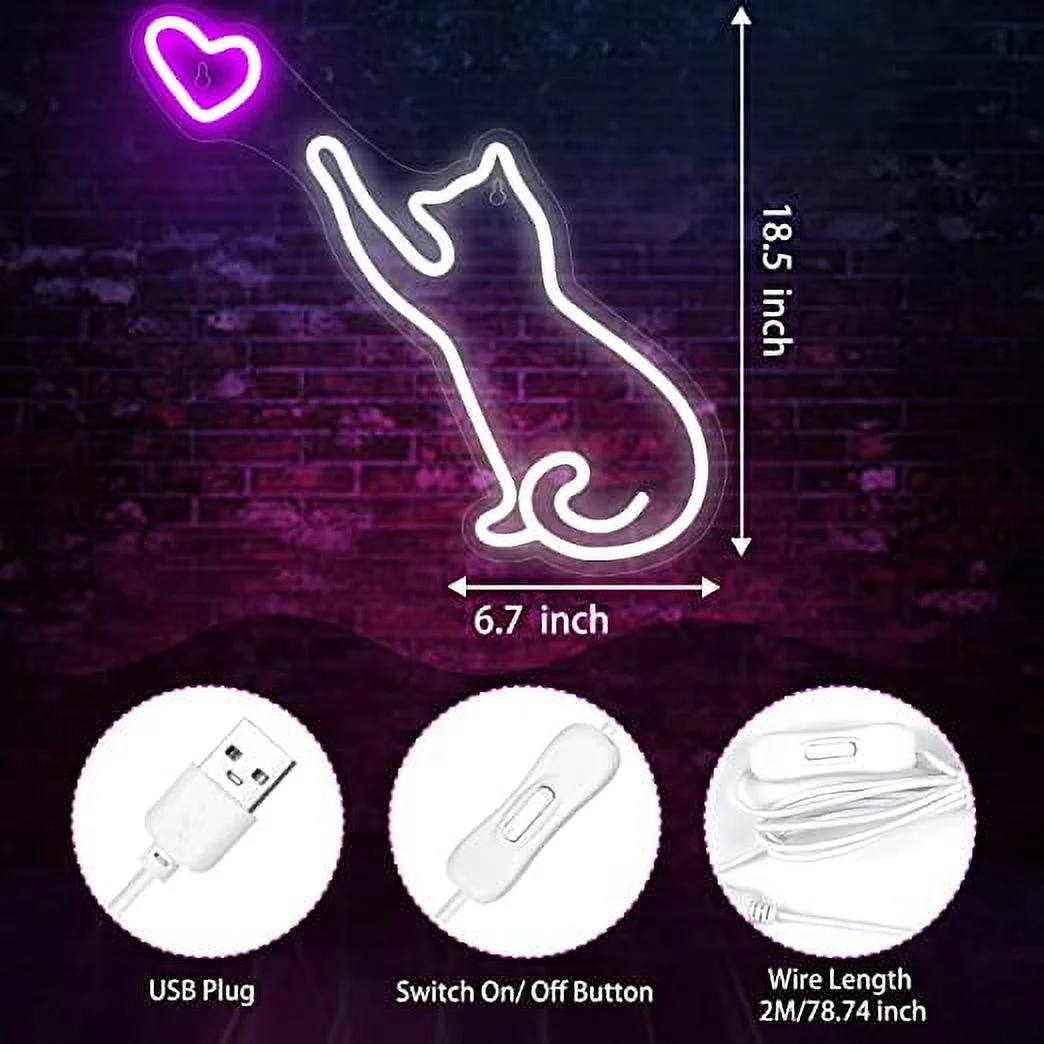 Wanxing Cat LED Neon Light Signs USB Power for Bedroom Home Men's Cave Bar Wedding Party Decoration