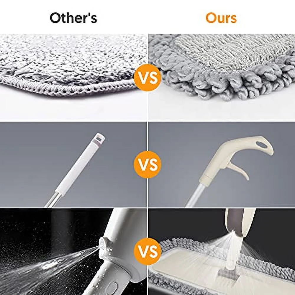 MEXERRIS Microfiber Spray Mop for Floor Cleaning - Wet Dry Dust Kitchen Floor Mop with 410ML Refillable Bottle 360°Rotatable Hardwood Mop for Laminate Wood Tiles 3 Reusable Pads and 1 Scrubber