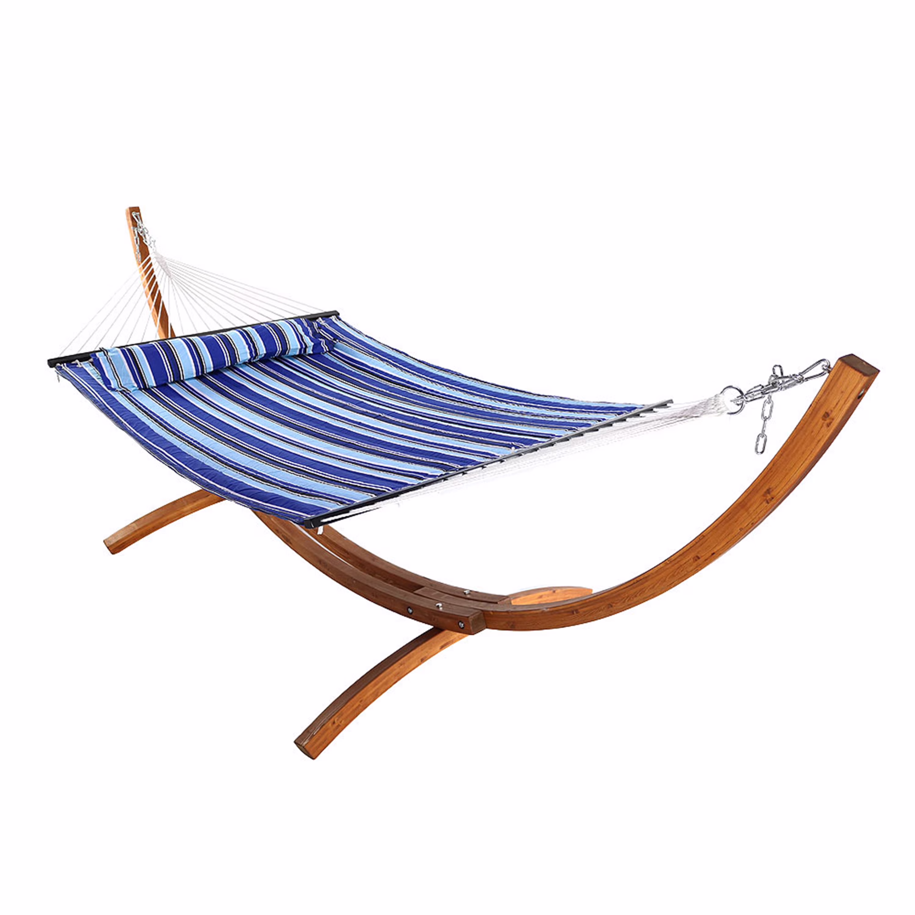 Sunnydaze 2-Person Double Quilted Hammock with Wooden Stand - Catalina Beach - 12'