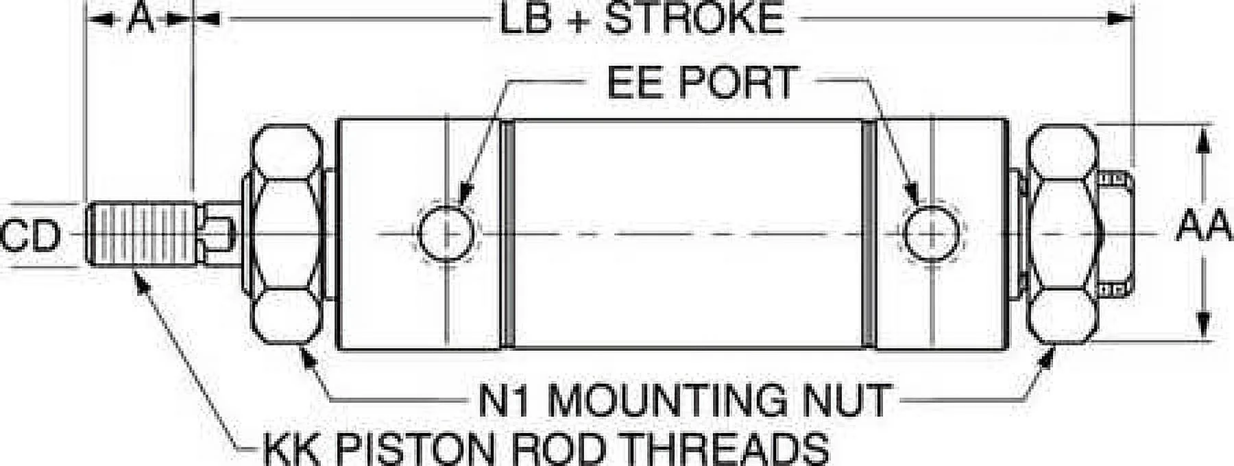 Speedaire Round Air Cylin,1-1/16InBore,1InStroke 5MMD0