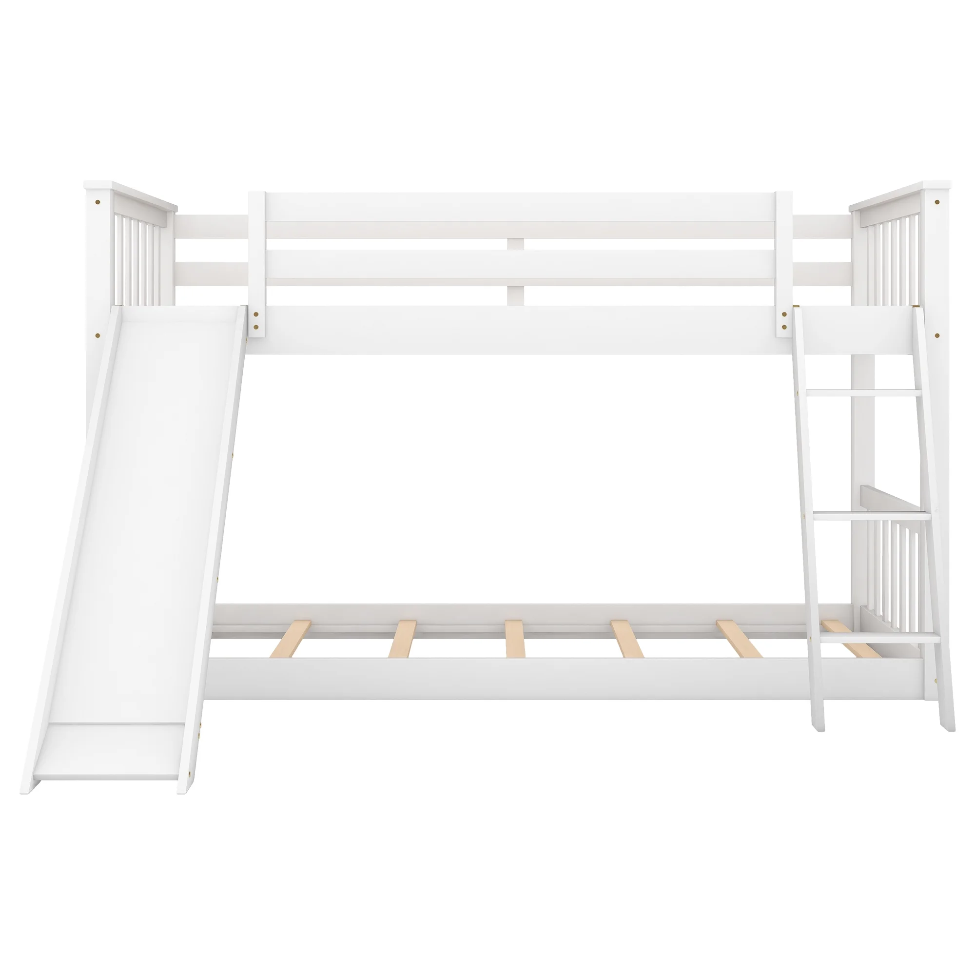 Nestfair White Twin over Twin Bunk Bed with Convertible Slide and Ladder