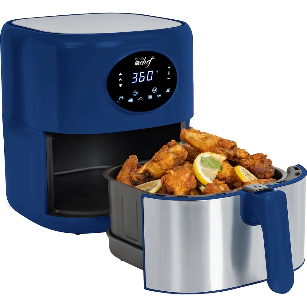 Open Box Deco Chef 3.7QT Digital Air Fryer with 6 Cooking Presets, LED Touch Controls, Adjustable Temperature and Time, Detachable Dishwasher Safe Non-Stick Basket, ETL Certified, Blue