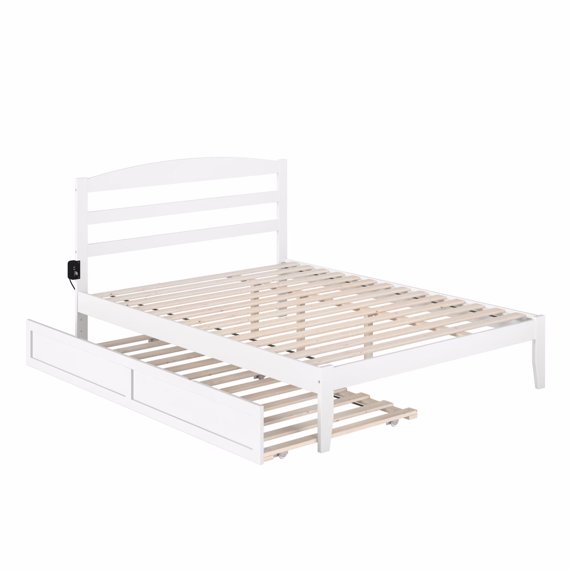 AFI Warren Solid Wood Queen Bed with Twin Trundle and USB Charger in White