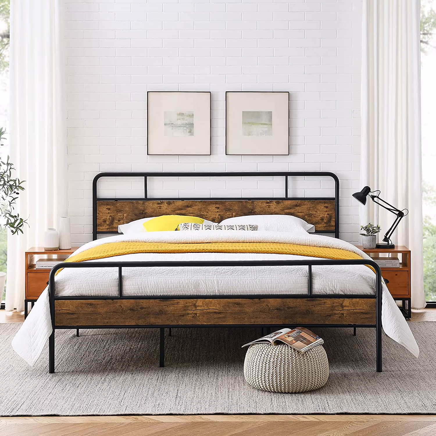 King Bed Frames, Metal Platform Bed King Size with Wooden Headboard Footboard, Heavy Duty Mattress Foundation, Strong Metal Slat Support, Easy Assembly, Noise-Free, No Box Spring Needed (Vintage wood)