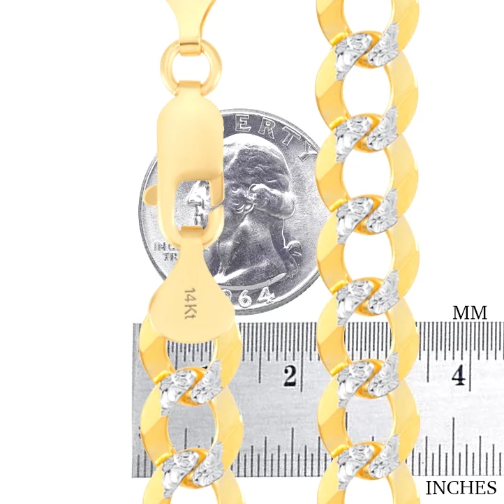 Nuragold 14k Yellow Gold Solid 10mm Cuban Chain Curb Link Diamond Cut Pave Two Tone Bracelet, Mens Jewelry 8