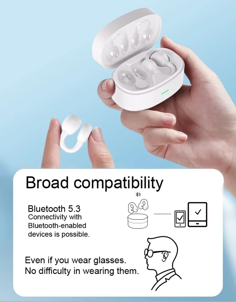 Wireless Ear-Clip TWS Bluetooh Earphones for Samsung Galaxy S23/S22/S21/S20/Ultra/Plus - Bluetooth Earbuds True Stereo Charging Case Hands-free Mic Headset