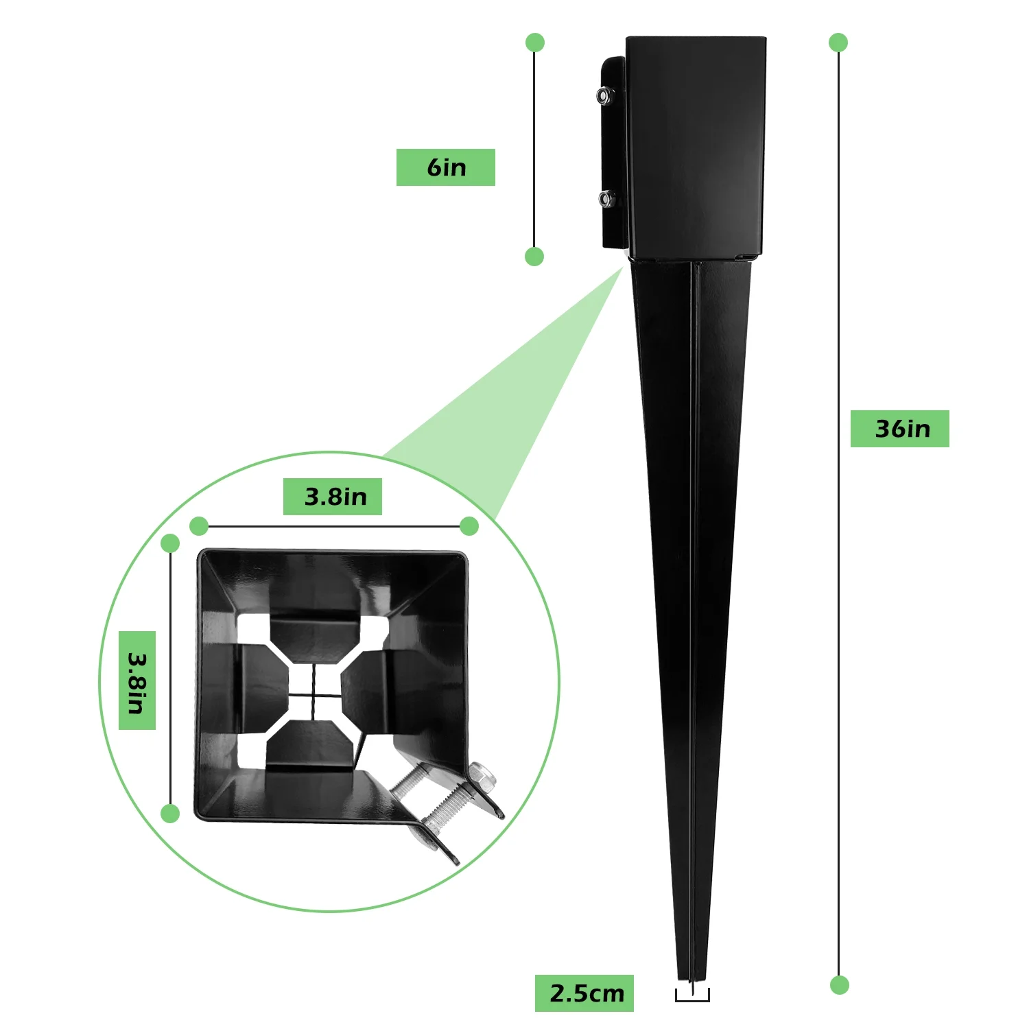 Fence Post Anchor 36 inch Ground Spike Heavy Duty Metal Black Powder Coated Fence Stakes Post,4x4 inch(3.5 x3.5 inch Inner) Pack of 4