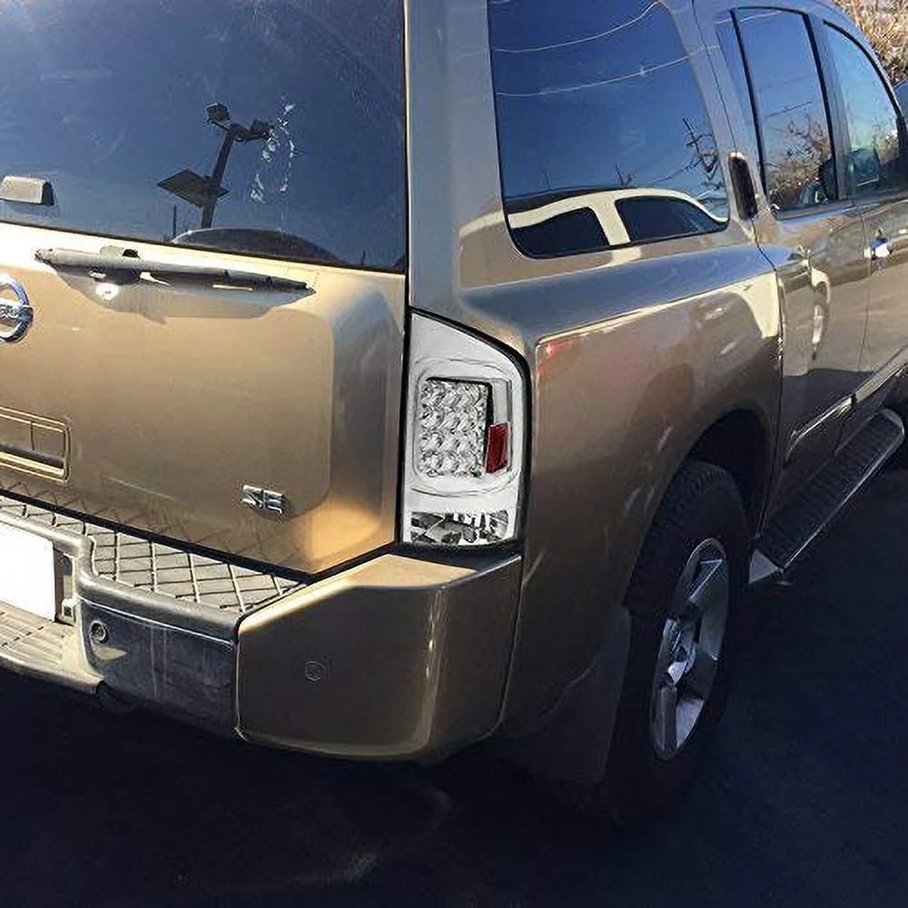 LED Tail Lights Rear Brake Lamp In Chrome Housing Clear Lens Made For And Compatible With 2005 - 2015 Nissan Armada 05 06 07 08 09 10 11 12 13 14 15