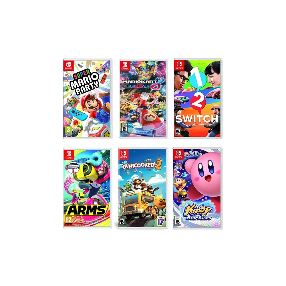 2019 New Nintendo Switch Gray Joy-Con Console Multiplayer Party Game Bundle, Super Mario Party, Mario Kart 8 Deluxe, 1-2 Switch, Arms, Overcooked 2, Kirby Star Allies