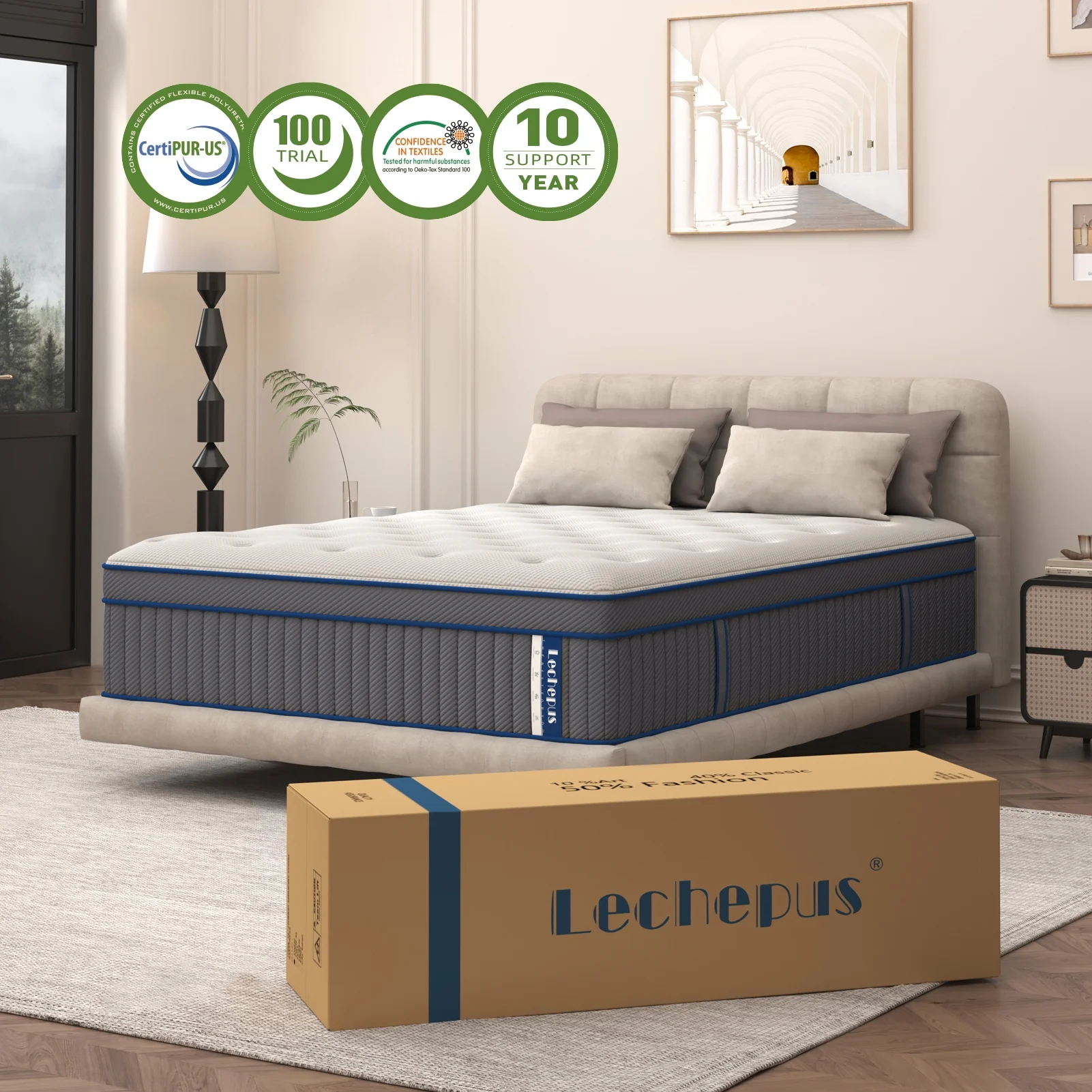 Lechepus King Mattress, 14Inch Cooling Gel Memory Foam & 7-Zone Pocket Springs Hybrid Mattress, Medium Plush Feel Bed Mattresses in a Box, CertiPUR-US Certified