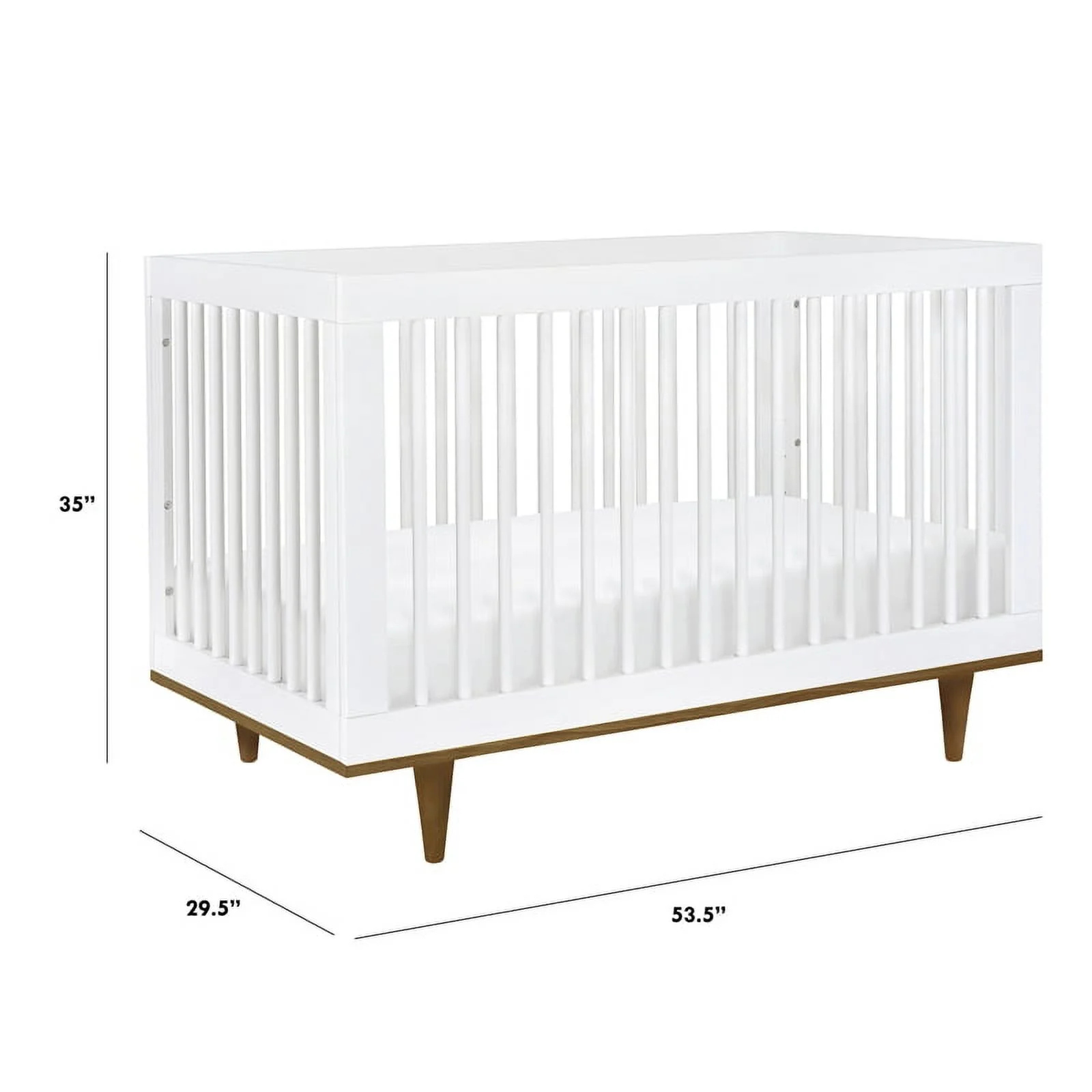 Davinci Marley Modern Pine Wood 3-In-1 Convertible Crib in White/Walnut