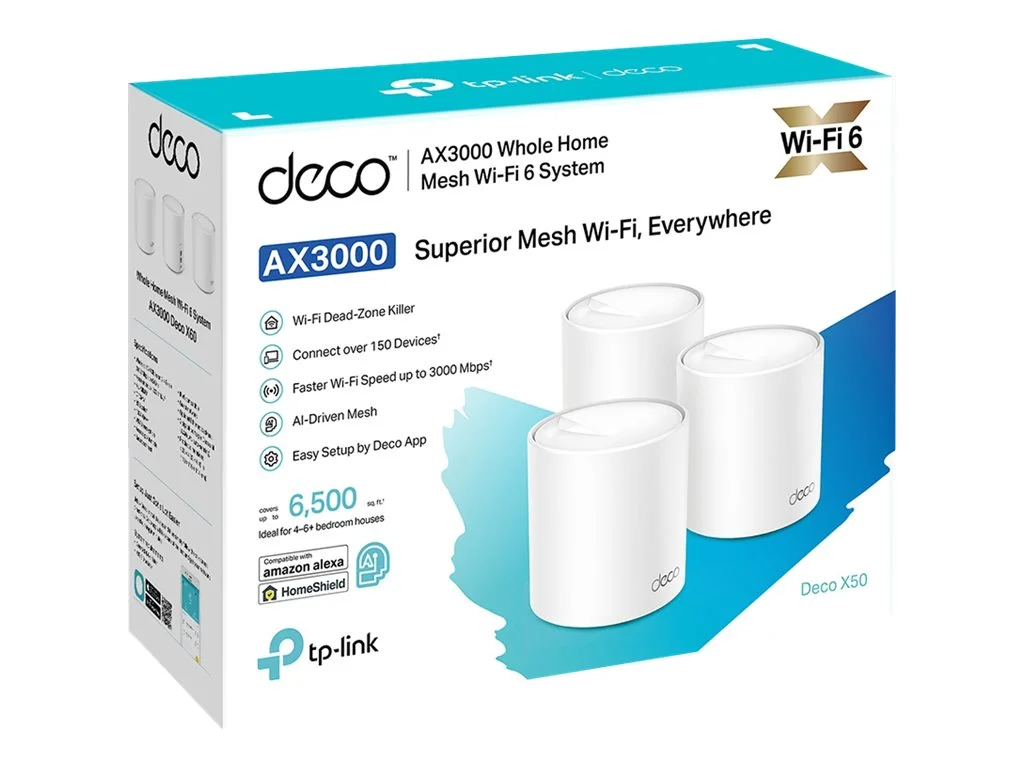 TP-Link Deco X50 - Wi-Fi system (3 routers) - up to 6,500 sq.ft - mesh - 1GbE - Wi-Fi 6 - Dual Band