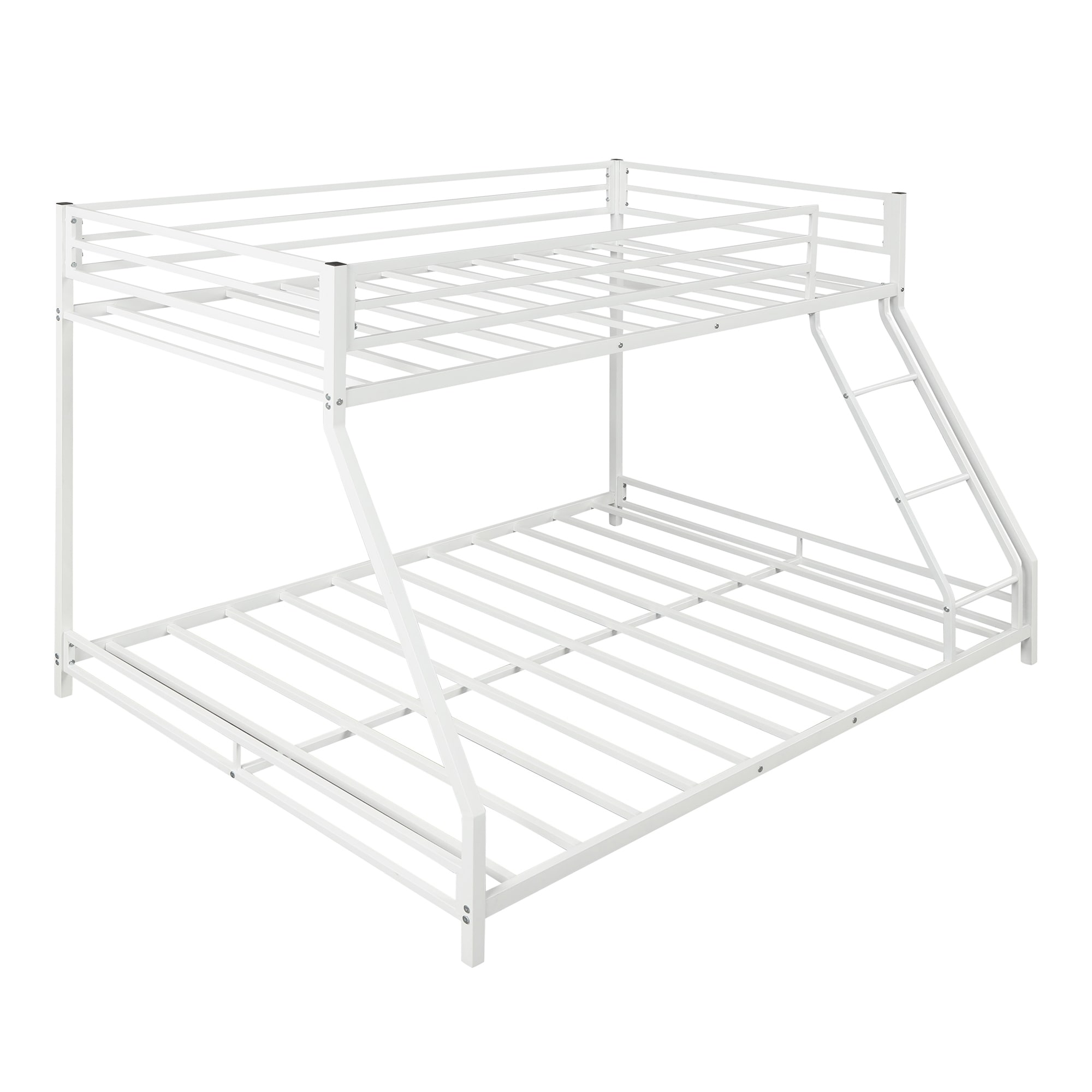 Metal Floor Bunk Bed, Twin over Full White