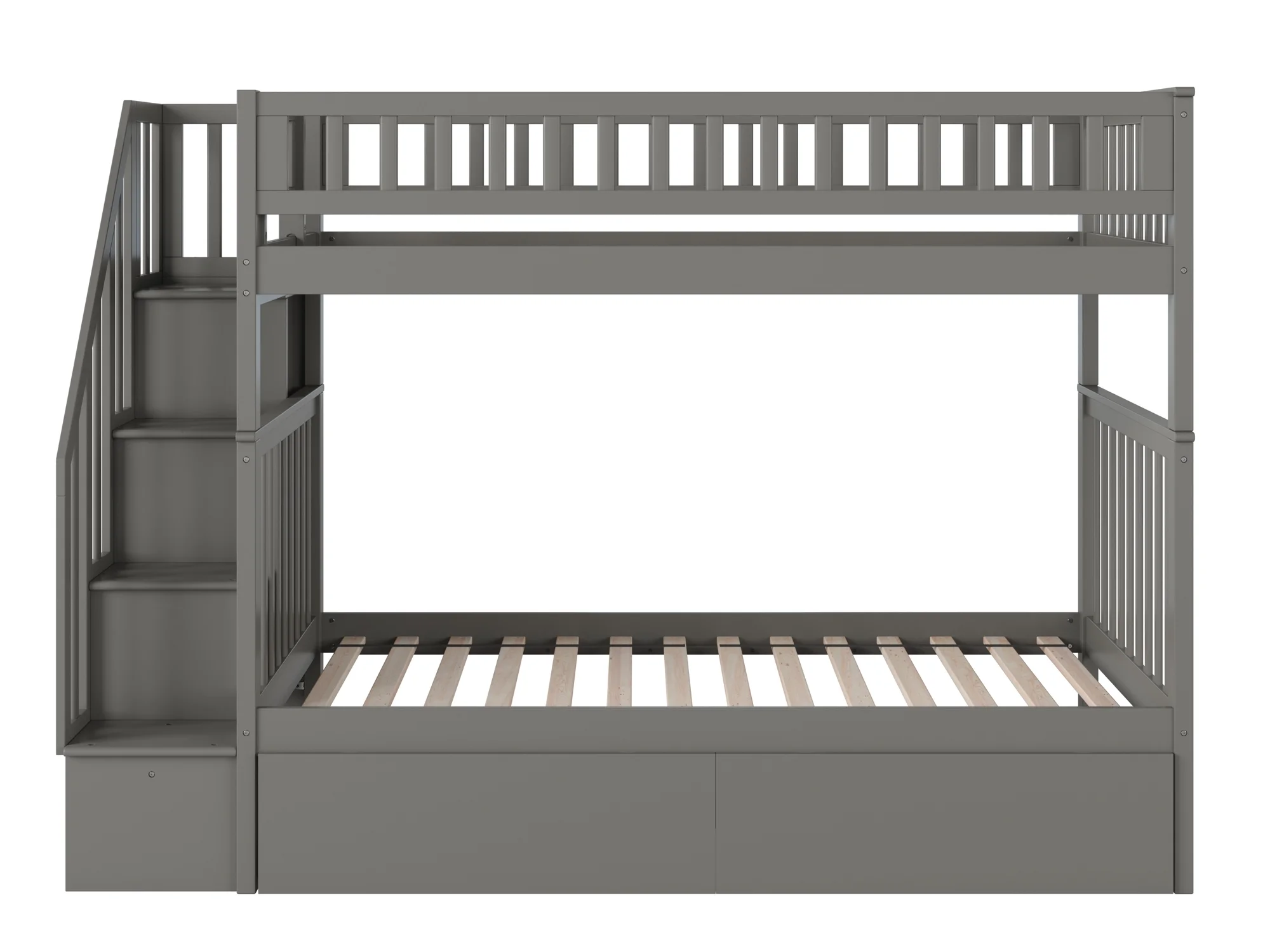 Woodland Staircase Bunk Bed Twin over Twin with 2 Urban Bed Drawers in Grey