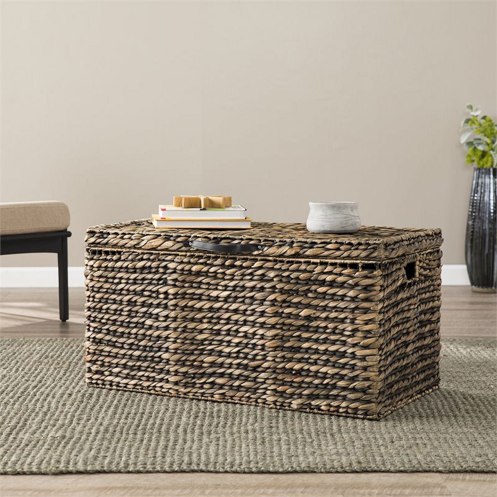 Maklaine Water Hyacinth Cocktail Storage Trunk Ottoman - Espresso Washed Natural