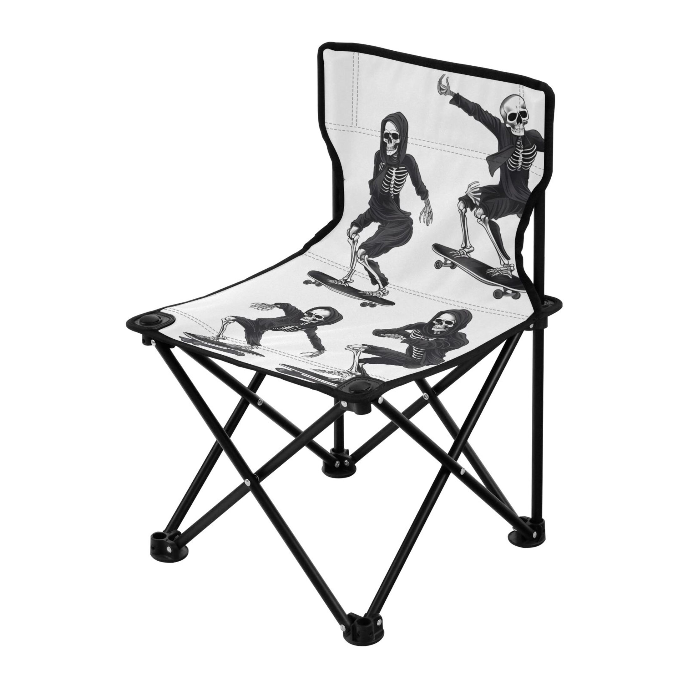 Skeletons with Skateboard Portable Camping Chair Outdoor Folding Beach Chair Fishing Chair Lawn Chair with Carry Bag Support to 220LBS