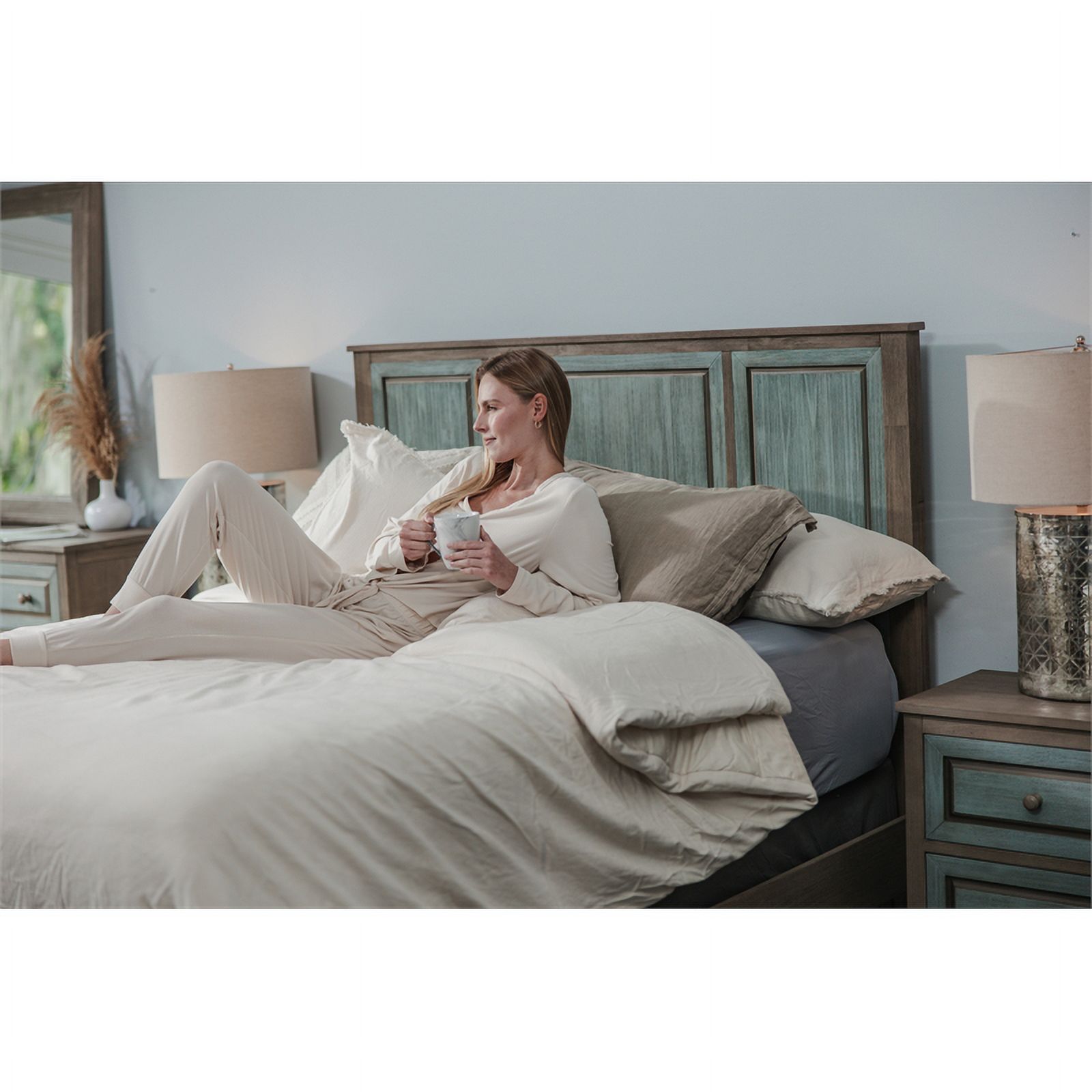 Sanibel Blue Grey Solid Wood Coastal Modern Queen Headboard