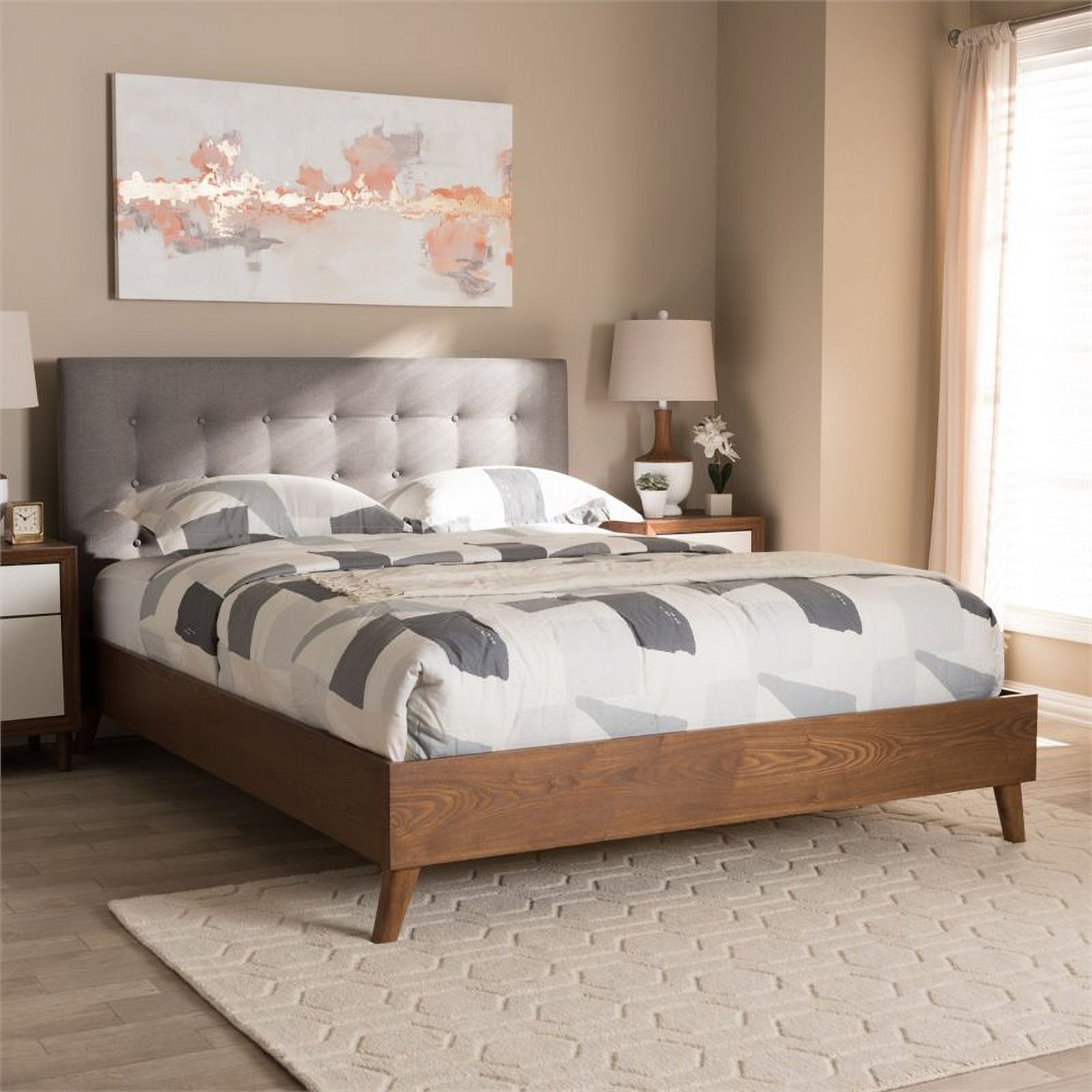 Bowery Hill Tufted King Panel Platform Bed in Grey