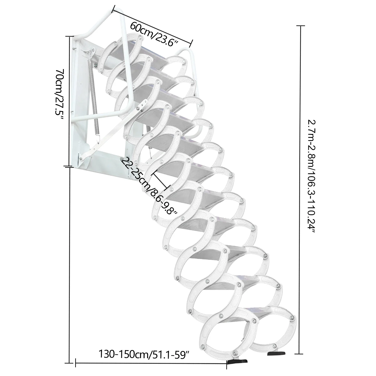 Miumaeov 9.18 ft/ 2.8m 12 Steps Pull Down Attic Stairs Alloy Attic Access Ladder Loft Wall Ladder Stairs Wall-Mounted Folding Ladder Retractable Attic Ladder with Armrests