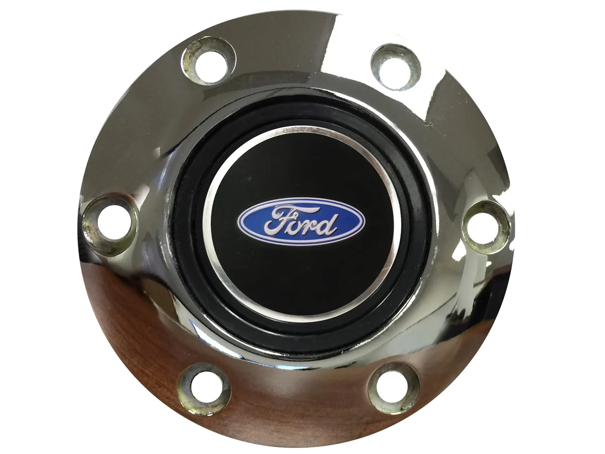 VSW S6 Chrome Horn Button Compatible with 6 Bolt Steering Wheel, Ford Blue Oval Emblem STE1074CHR