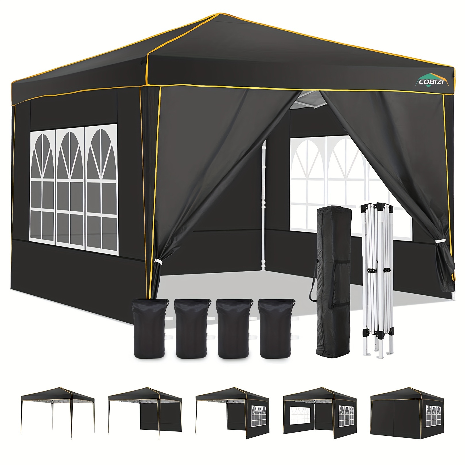 10x10 Pop up Canopy with 4 Sidewalls for Parties Camping, Sunshade Outdoor Canopy Tents with Carry Bag & 4 Stakes & Ropes & Sandbags