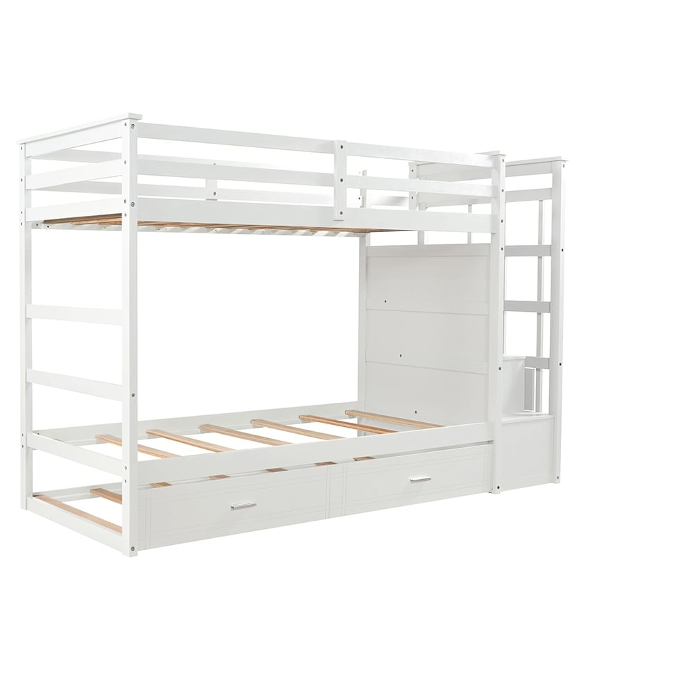 Twin Over Twin Bunk Bed with Trundle and Staircase
