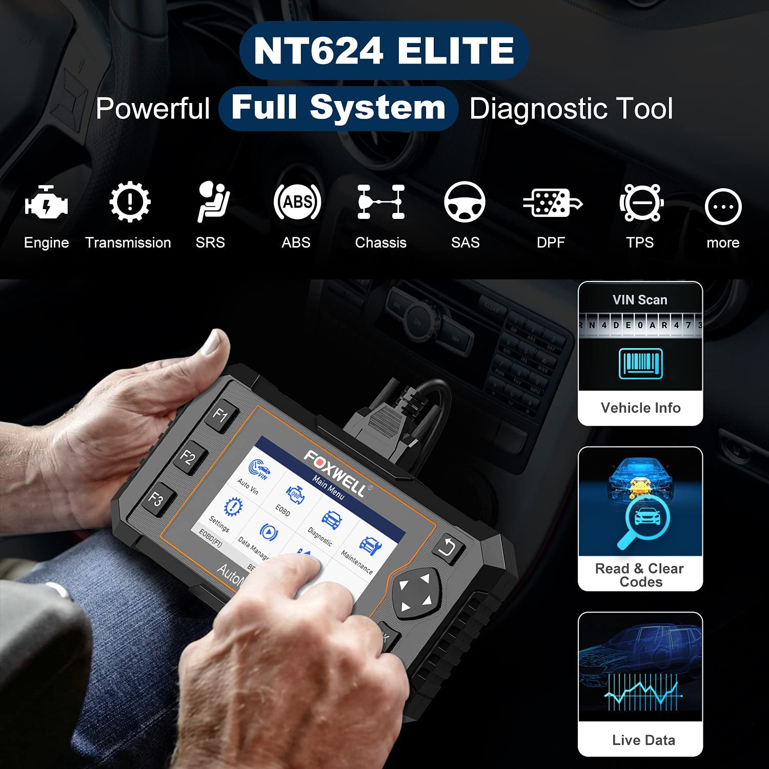 2022 New Version Foxwell Elite Full Systems Automotive OBD2 Scanner Oil Reset / EPB Reset / SAS Calibration/ABS Bleeding/Throttle Matching Code Reader Diagnostic Scan Tool Lifetime Free Update