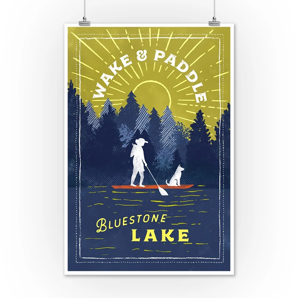 Bluestone Lake, WV, Lake Life Series, Wake and Paddle, Landscape With Trees (12x18 Wall Art Poster, Room Decor)